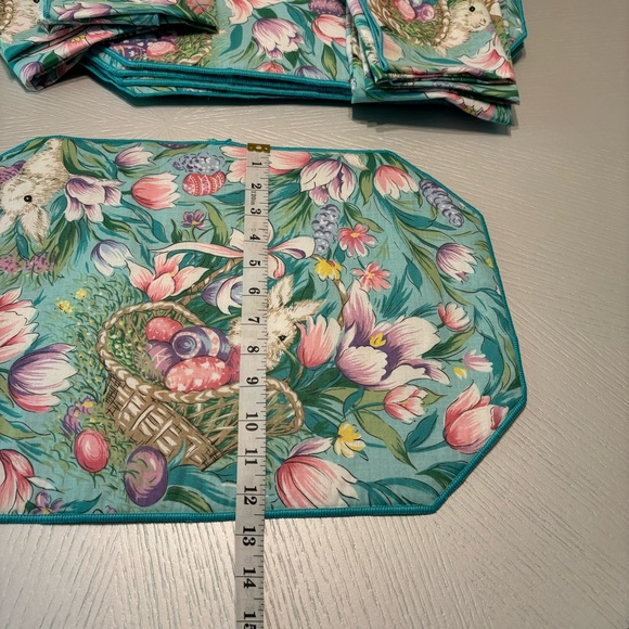 Vintage Bardwil Linens 12 Piece Placemats & Napkins Easter Day Aqua - Picture 10 of 12